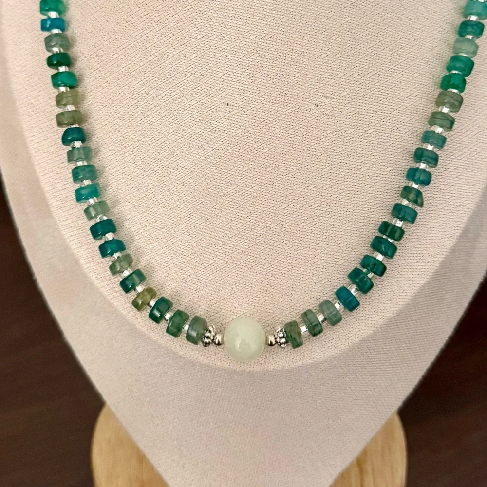 Heishi Agate Beads on Sterling Silver Necklace - Picture 8 of 10